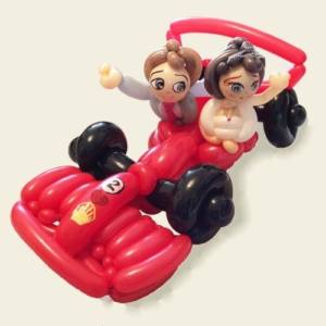 Bride and Groom in racing car balloon